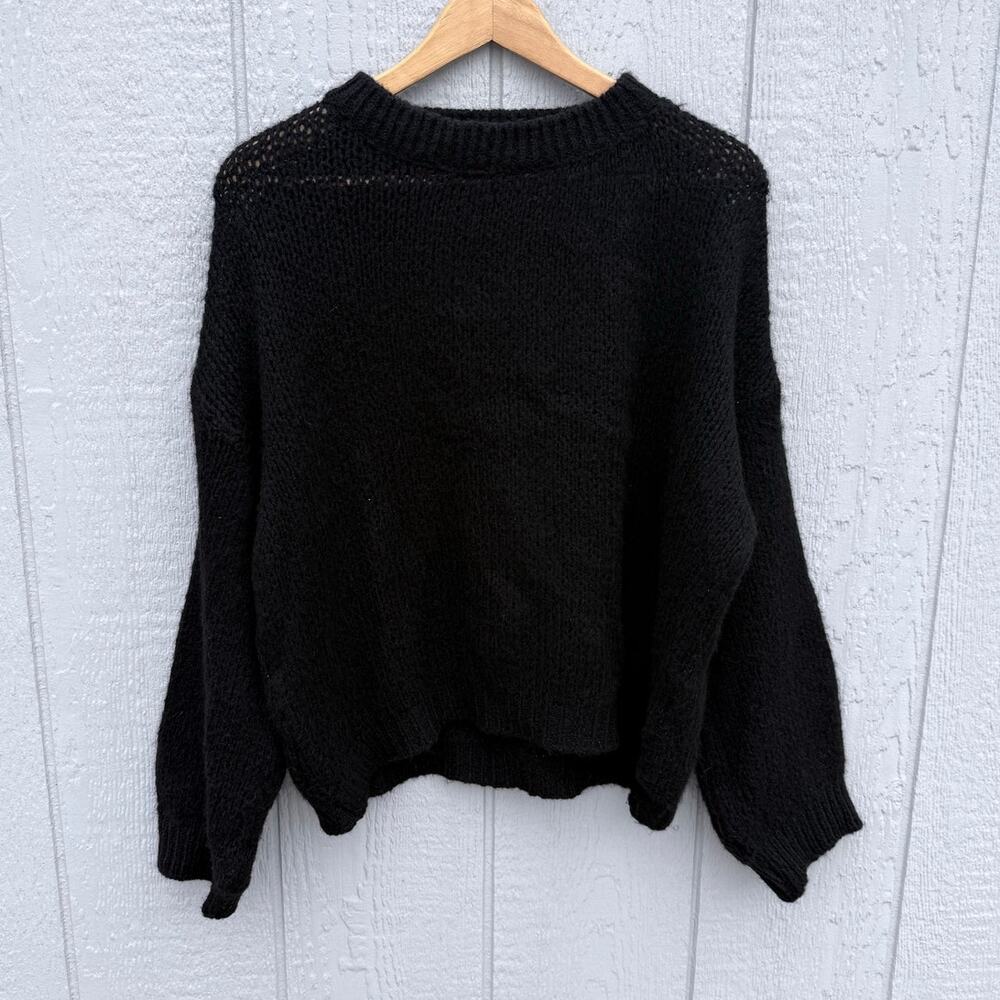 MERSEA made in italy black bell sleeve oversized wool blend lightweight sweater